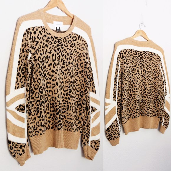 Current Elliott Duvall Leopard Animal Print Sweater 2 M Camel Black Cotton $328 - Picture 2 of 14